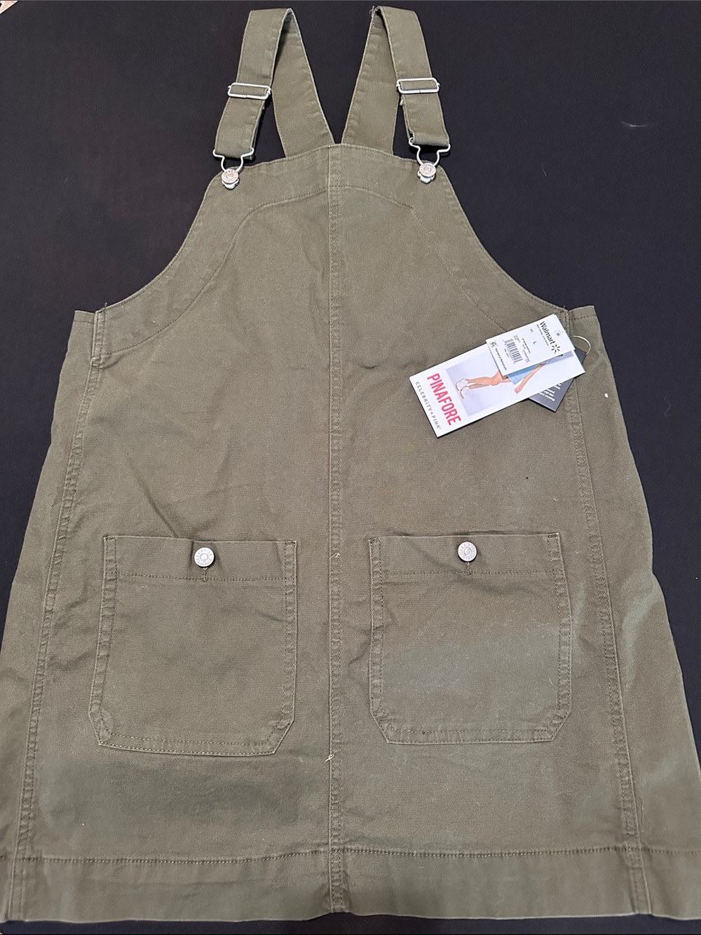 Olive Green Utility Overalls Pinafore Dress